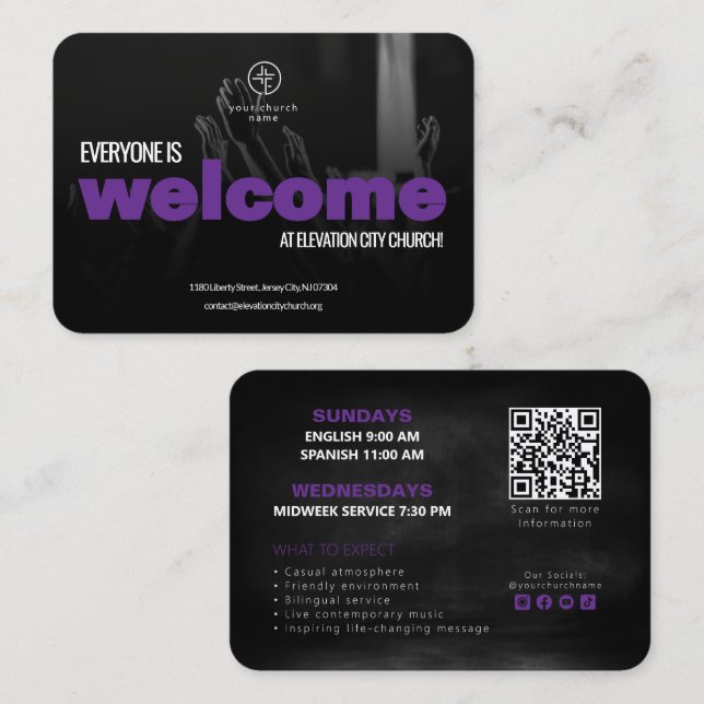 Cartão De Contato Welcome To Church Invitation Calling Card Template (Frente/Verso)