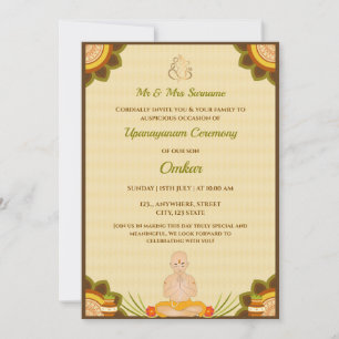 Cartão de Convite à Cerimônia de Upanayanam, Cartã