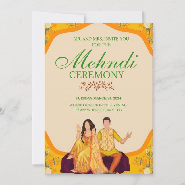 Cartão de Convite à Cerimônia Elegante Mehndi (Frente)