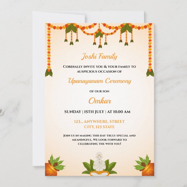 Cartão de Convite à Cerimônia Upanayanam, Convite  (Frente)