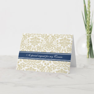 Cartão de Convite à Prima Bridesmaid Beige Damask
