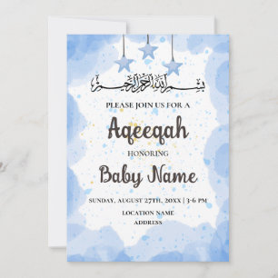 Cartão de Convite Aqeeqah Aqiqah Instant Blue