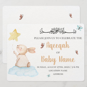 Cartão de Convite Aqeeqah Neutro Fofo Editável