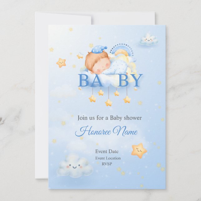 Cartão de Convite Azul Baby Shower (Frente)
