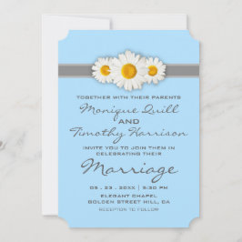 Cartão de Convite Azul De Casamento Daisy Ribbon