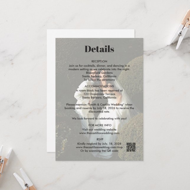 Cartão de Convite com Detalhes de Casamento Modern (Frente/Verso In Situ)