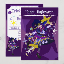 Cartão de Convite da Bruxa Neko de Halloween