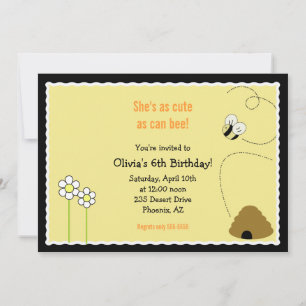 Cartão de Convite de Aniversário 5x7 Bee Happy