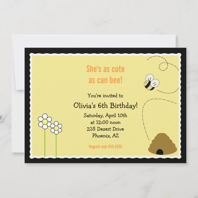 Cartão de Convite de Aniversário 5x7 Bee Happy (Frente)