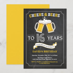 Cartão de Convite de Aniversário de 16 anos Cheers