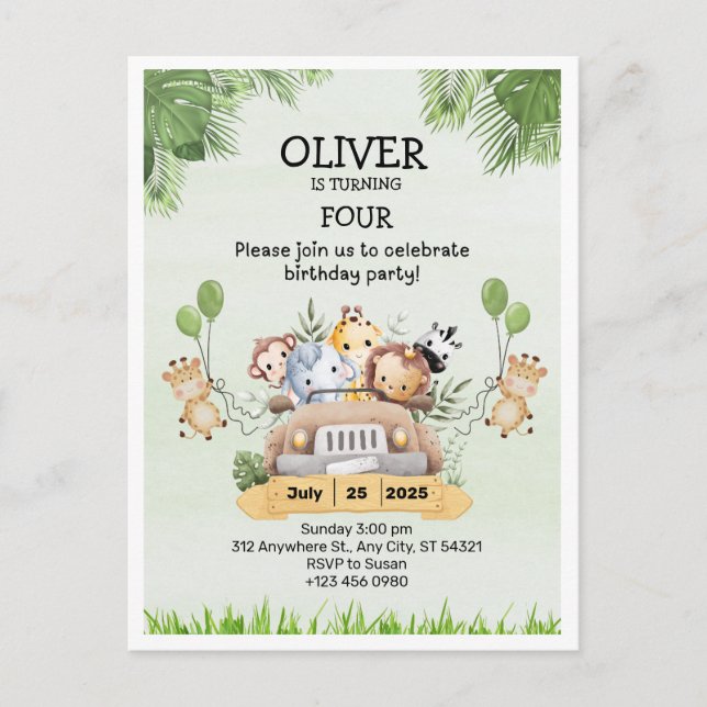 Cartão de Convite de Aniversário de 4 anos do Safa (Frente)