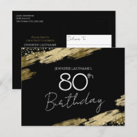 Cartão de Convite de Aniversário de 80 Anos Dourad