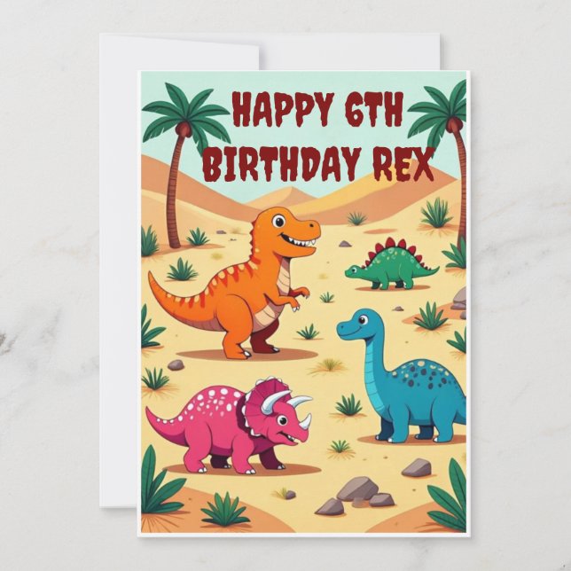 Cartão de Convite de Aniversário de Dinossauro Col (Frente)