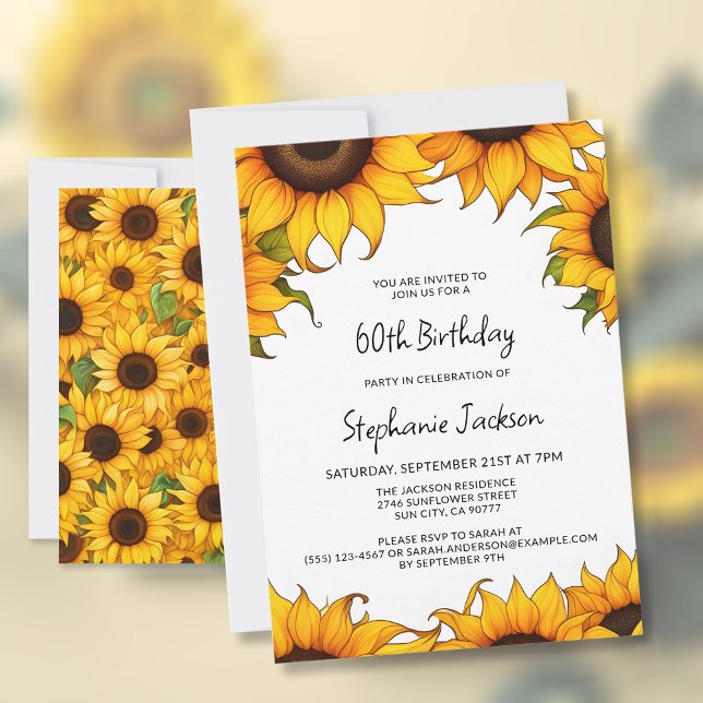 Cartão de Convite de aniversário de girassol brilh (🌻 Embrace Sunflower Splendor: 60th Birthday Invitations! 🌼)