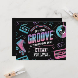 Cartão de Convite de Aniversário do Tema Neon