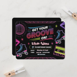 Cartão de Convite de Aniversário do Tema Neon