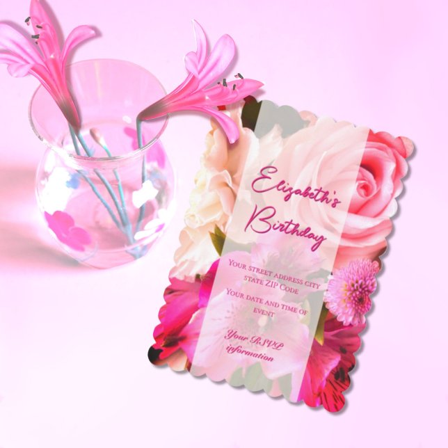Cartão de Convite de Aniversário Fuchsia Florals (Criador carregado)