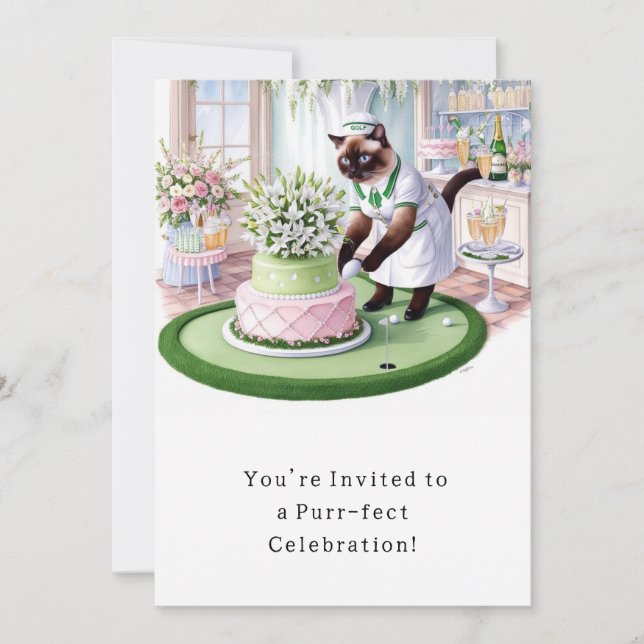 Cartão de Convite de aniversário Golfer Cat (Frente)