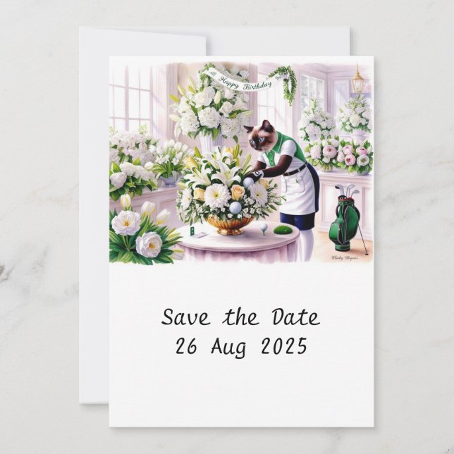 Cartão de Convite de aniversário Golfer CAT (Frente)