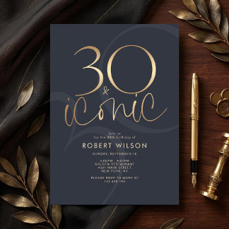 Cartão de Convite de Aniversário Iconic Navy Gold 