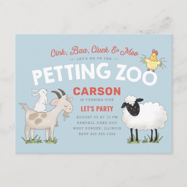 Cartão de convite de aniversário infantil Oink Baa (Frente)