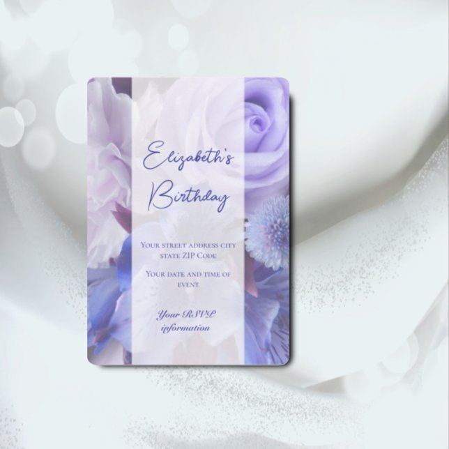 Cartão de Convite de Aniversário para Rosa Azul Vi (Criador carregado)