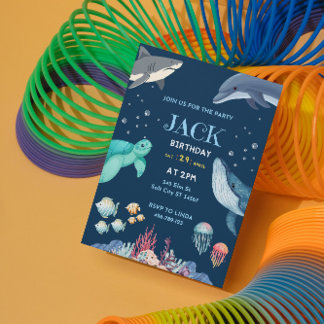 Cartão de Convite de Aniversário para Tema Oceânic