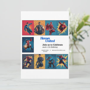 Cartão de Convite de Aniversário Superhero Bash