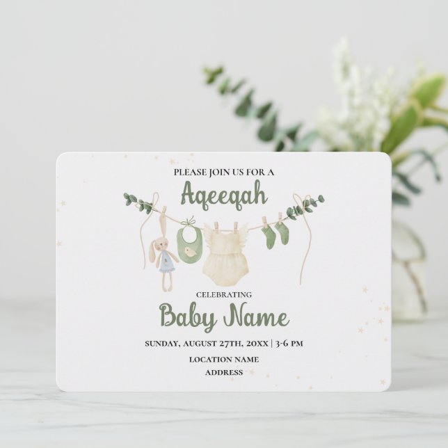 Cartão de Convite de Aqeeqah Aqiqah Editável Insta (Em pé/Frente)