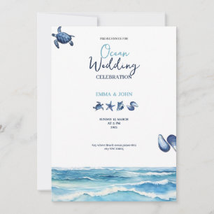 cartão de convite de casamento azul vibes Ocean Be