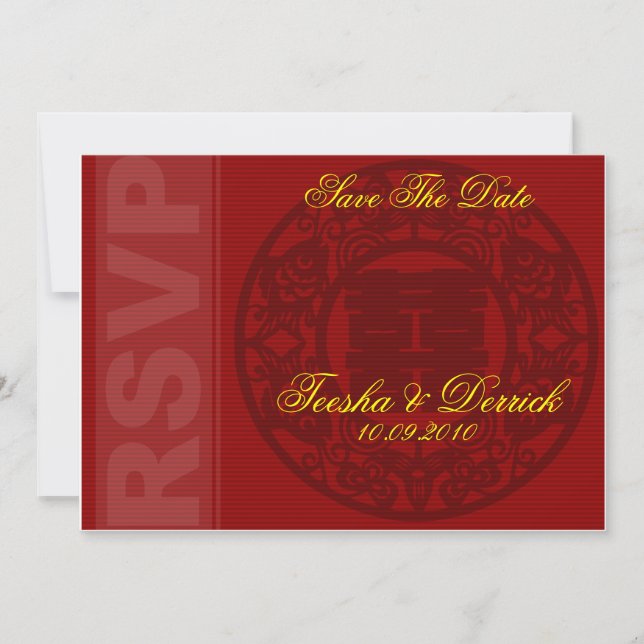 cartão de convite de casamento chinês RSVP save th (Frente)