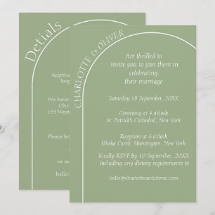 Cartão de Convite de Casamento com Arco Verde Sage