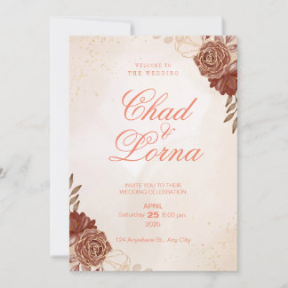 Cartão de Convite de Casamento com Flor Rosa em Aq