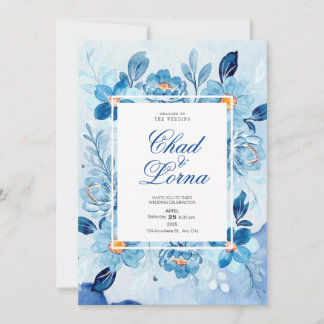 cartão de convite de casamento com flores de aquar