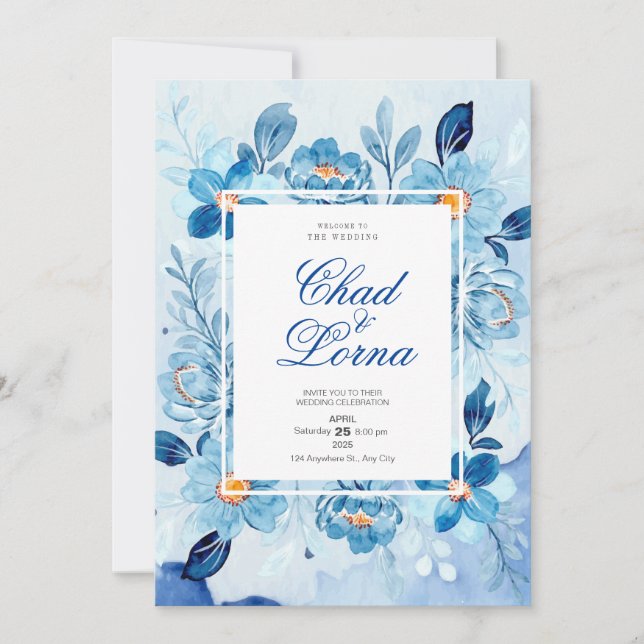 cartão de convite de casamento com flores de aquar (Frente)