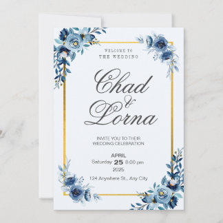 cartão de convite de casamento com flores de aquar