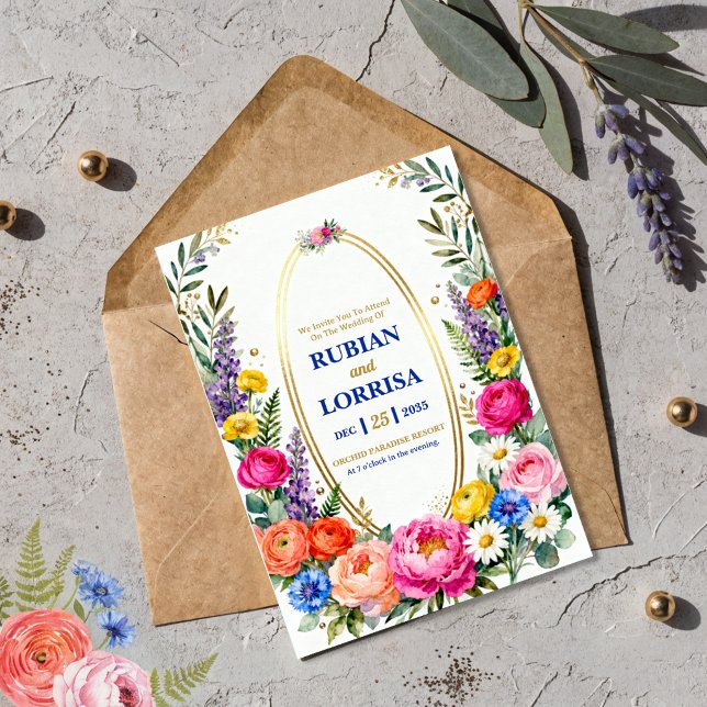 Cartão de Convite de Casamento com Flores de Prima (Criador carregado)