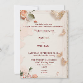 Cartão de Convite de Casamento com Flores Elegante