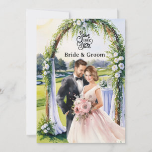 Cartão de convite de casamento de golfe com noiva