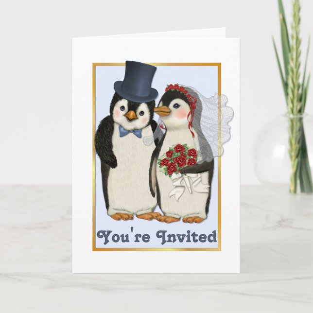 Cartão de Convite de Casamento de Pinguim - Você é (Frente)