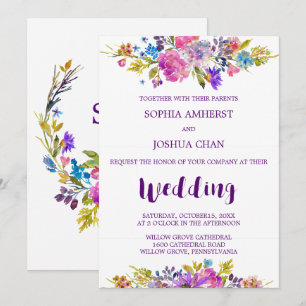Cartão de Convite de Casamento de Plum com Suport
