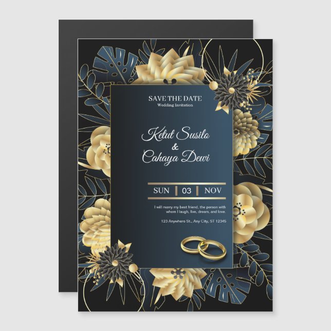 Cartão de Convite de Casamento Elegante (Frente/Verso)