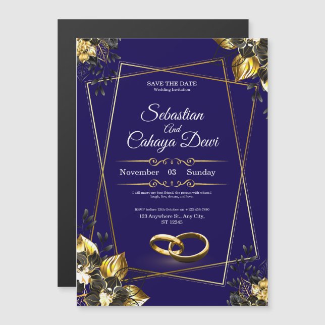 Cartão de Convite de Casamento Elegante (Frente/Verso)
