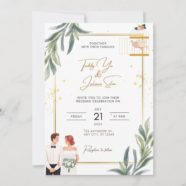 Cartão de Convite de Casamento Elegante (Frente)