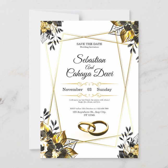 Cartão de Convite de Casamento Elegante (Frente)