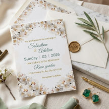 Cartão de Convite de Casamento em Verde Sage e Dou