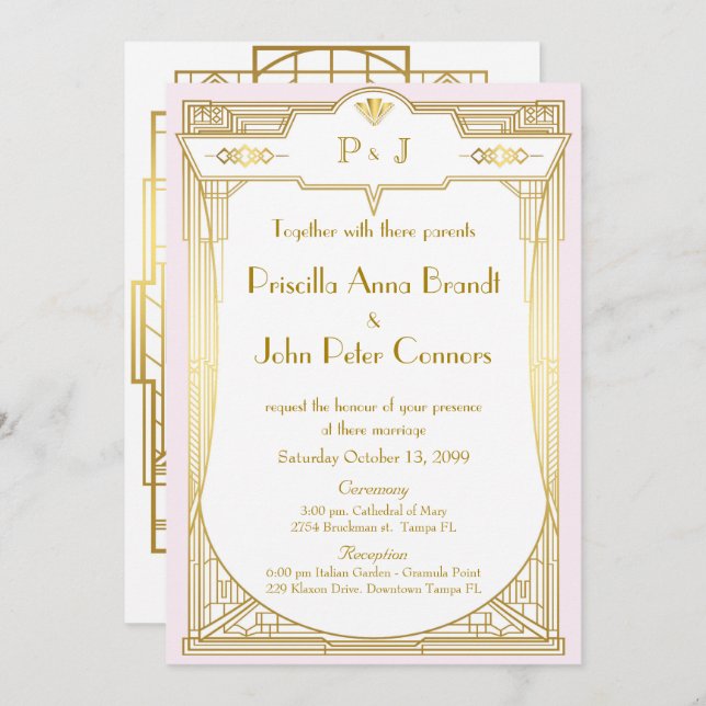 Cartão de convite de casamento,Excelente Gatsby,co (Frente/Verso)