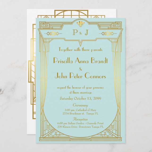 Cartão de convite de casamento,Excelente,menta de  (Frente/Verso)