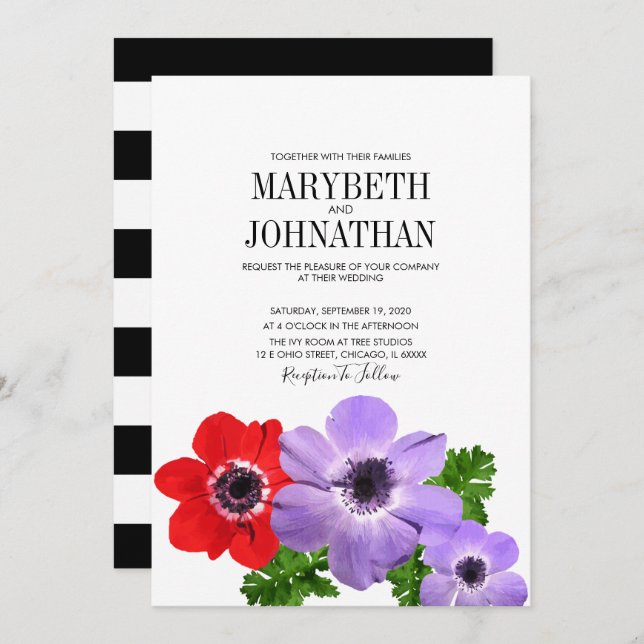 Cartão de Convite De Casamento Floral Anemone Por  (Frente/Verso)