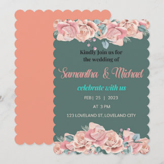 Cartão de convite de casamento floral chapado fest